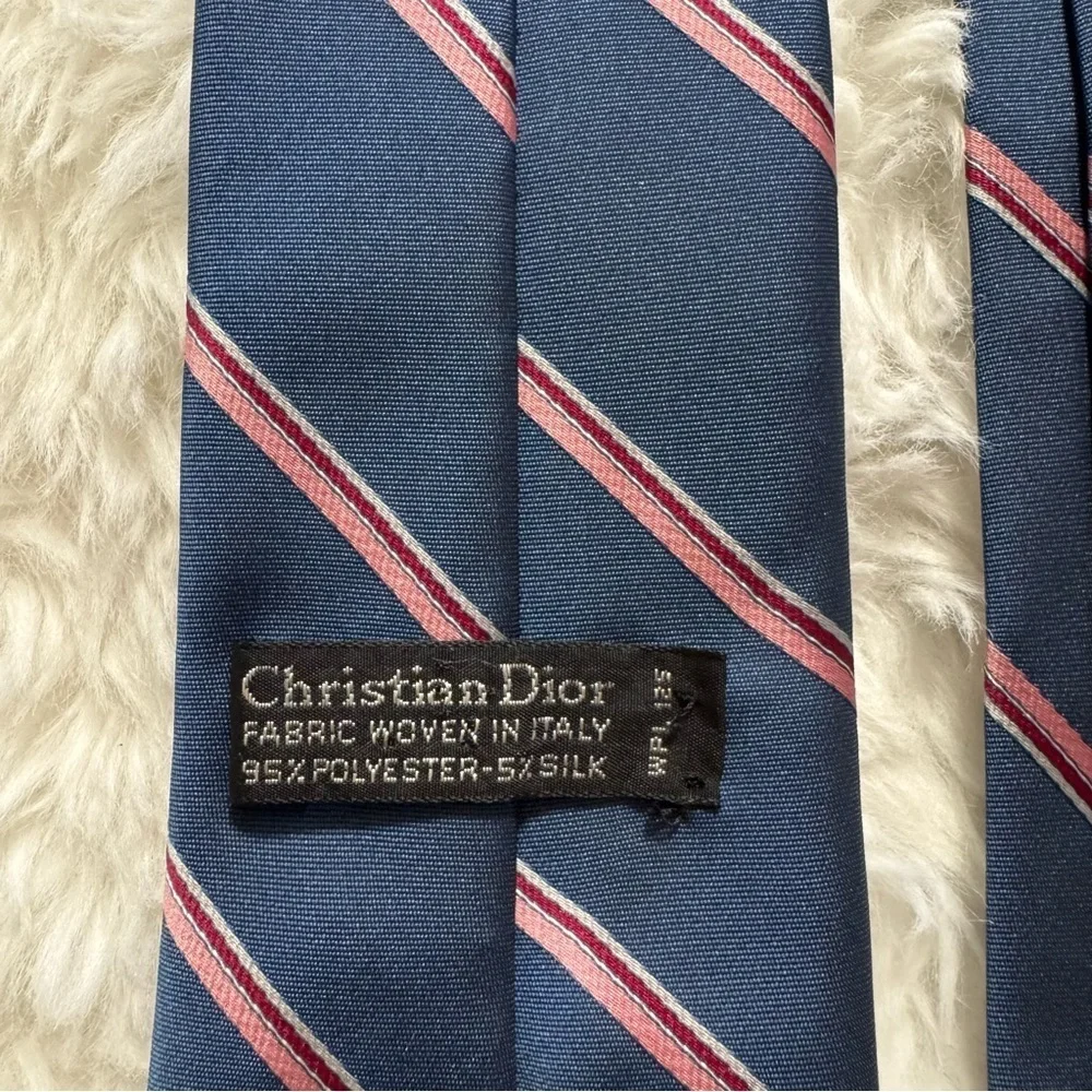Christian Dior Navy and Light Pink Striped Tie